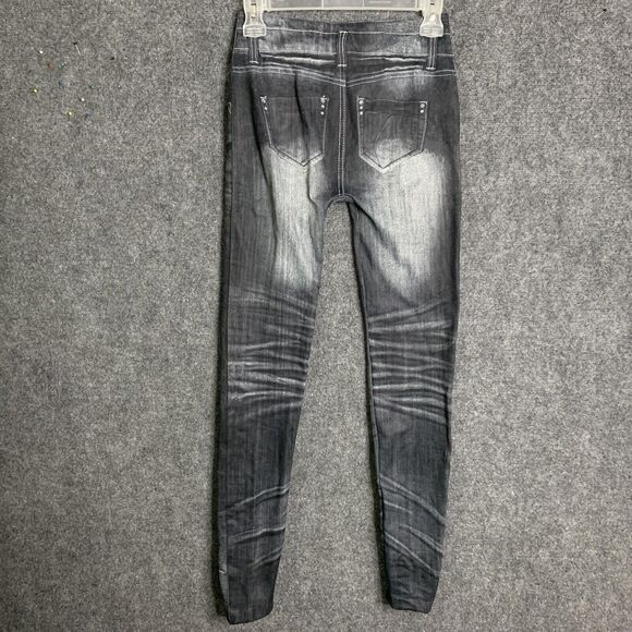 Unbranded Printed Jeggings Leggings S Faux Denim Distressed Black Stretch Real - Picture 5 of 9